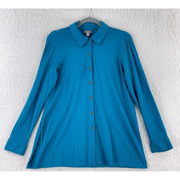 J. Jill Wearever Collection Blue Stretch Button Front Shirt Womens Size PS - Picture 1 of 14